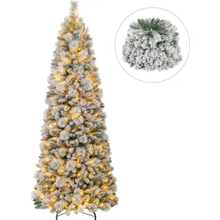 COSTWAY 210cm Künstlicher Weihnachtsbaum mit 200 warmweiße LED-Lichtern & 680 Zweigspitzen, Pop Up Tannenbaum, beflockter Christbaum, Kunstbaum - Grün, Weiß