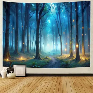 BCughia Wandteppich 350x256 Groß, Wandteppiche Blau Zauberwald Wandbehang Wall Tapestry Tapisserie Wanddeko Natur Landschaft Wandtuch