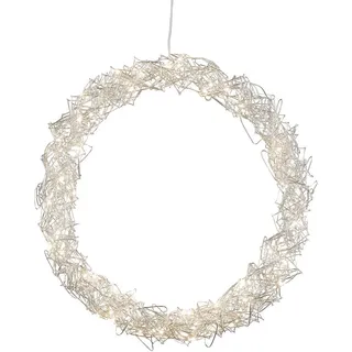 LED Metall Hänge Kranz 30cm - silber - Deko Kranz zum Hängen beleuchtet - Weihnachts Tür Dekoration mit Timer Batterie betrieben - Silber