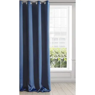 Eurofirany Logan Vorhang Blickdicht, Satin, Blackout Verdunkelungsvorhang mit Ösen -1 STK. Ösenvorhang, Elegant, Glatt, Einfarbig, Wohnzimmer, Schlafzimmer, 140x270 cm, Dunkelblau