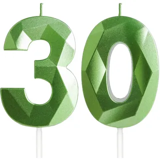 Yiran Kerzen zum 30. Geburtstag, grüne Zahl 30 Kerze für Kuchen, Happy Birthday Kerzen, grüne Kuchendekoration, Dekoration für Geburtstagsparty, Babyparty, Hochzeitstag