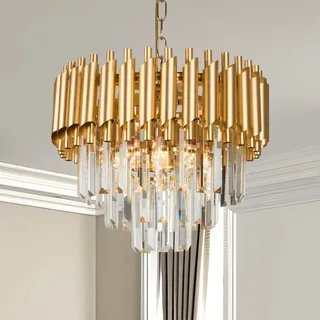 FRIXCHUR Kristall-Kronleuchter Gold 40 cm 3-stufig E14