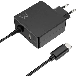 Ewent 65W USB C Netzteil PD Ladegerät Laptop Ladekabel Type C Adapter für MacBook,Lenovo,HP,Asus,Acer,Dell;Type C 65Watt PC Schnellladung Charger mit 1,5 Meter Kabel,zusätzliche USB-A-Buchse;Schwarz