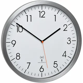 TFA Dostmann Analoge Funkuhr Wanduhr, 60.3527.55, geräuscharm, Nicht Tickend, mit Aluminium-Rahmen, zeitlos und modern, perfekt für Küche, Büro oder Wohnzimmer, Silber