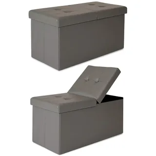 tavora Sitzbank mit Stauraum 76x38x38 cm, mit Klappdeckel, Kunstleder Grau, Faltbare Aufbewahrungsbox