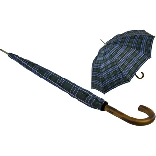 iX-brella Herren-Stockschirm Automatik mit Echtholz-Rundhakengriff - Karo blau-grün