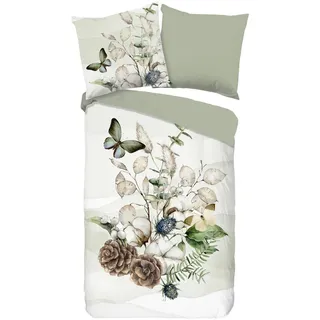 Good Morning Wendebettwäsche Marjan Blumen Grün 155 x 220 cm + 80 x 80 cm