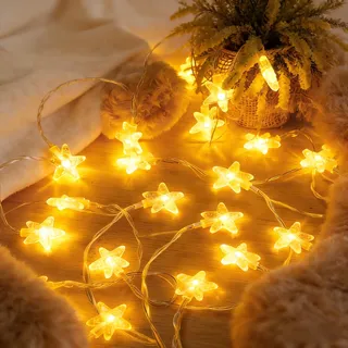 Led Lichterketten Sterne Außen,Fünfzackiger Stern Lichterketten,6M 40 LED Lichterkette Batteriebetriebene,Decoration Lightning für Party, Weihnachten,DIY, Hochzeit,Jar Garten Camping,Warmweiß
