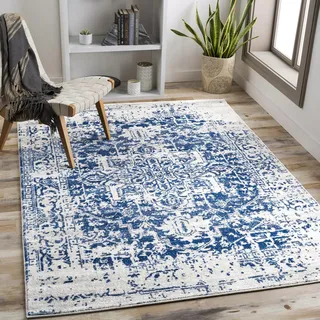 livabliss Syracusa Vintage groß - Wohnzimmer, Esszimmer, Schlafzimmer, Orientalischer e Boho Style - Carpet Living Room, Bunter Muster, Blau
