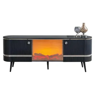 Schwarzer r TV-Farbschrank mit Kamin TV-Möbel - Schwarz