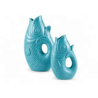 WESTCRAFT Fischvase aus Keramik, 4 Pastell Farben, 9 bis 22 cm, Koi Karpfenform, Blumenvase für stilvolles Wohnen, für dekorative Tischdekoration zuhause (Türkis – 2er Set (16 + 22 cm))