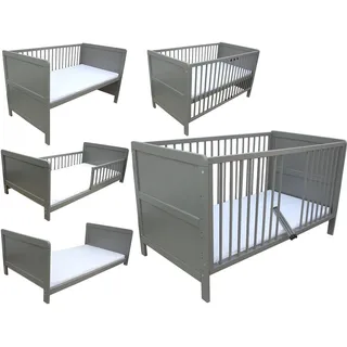 Kinderbett Juniorbett Beistellbett 140x70 cm 3in1 mit Matratze grau - Grau