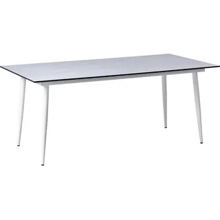 BELIANI Gartentisch Biege u. Weiß HPL-Platte Steinoptik Rechteckig 180x90 cm mit Metallgestell Aluminium Modern Outdoor Esstisch für 6 Personen - Weiß, Beige