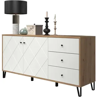 trendteam smart living - Touch - Sideboard - Artisan Eiche/Weiß - Highboard mit 2 Türen und 3 Schubladen - (BxHxT) 183 x 76 x 40 cm - moderne Metallfüße - kratzfest