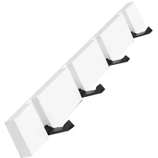 YunNasi Hakenleiste Holz Kleiderhaken Klappbar Garderobenleiste Wand Garderobenhaken mit 5 Faltbar Haken für Jacken Mäntel Schals Hüten Handtaschen (Weiß, 4 Haken)
