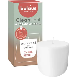 Bolsius - CleanLight Refill - Nachfüllbare Duftkerze - Zedernholz & Vetiver - Nur Nachfüllungen - 2 Stk. - Länge Brenndauer 20 Stunden - Enthält Natürliches Pflanzenwachs - Nachhaltiges Konzept