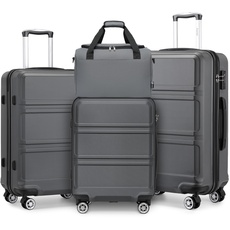 KONO Koffer-Set, 4-teilig, Handgepäck, mittelgroßer, großer Koffer, Hartschale, leichter Trolley mit TSA-Schloss, Reisegepäck mit Ryanair Handkabinentasche, grau, Gepäcksets