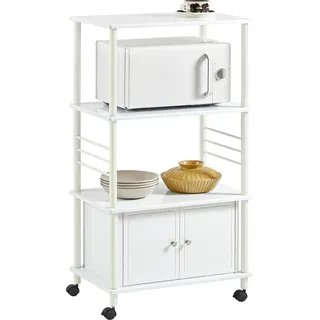 SoBuy Küchenwagen,Mikrowellenhalter Küchenschrank,mit 3 Ablagen und 2 Türen,FRG12-W - Weiß