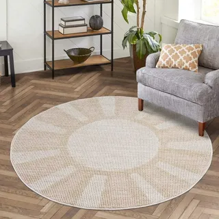 Carpet City Teppich »CLASICO 9152« rund 11 mm Höhe Kurzflor, Hochtief-Muster, Boho, Wohnzimmer, beige