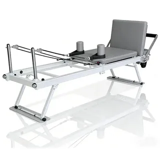 Pilates Trainingsbett - Reformer - Klappbar - Verstellbarer Widerstand - Mit Fußpedal - Für Zuhause - Beige