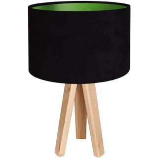 Nachttischlampe Schwarz Grün Stoff Velours Optik Holz 46cm Tischleuchte Dreibein