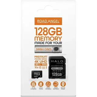 Road Angel, 128GB SD-Karte, hergestellt für Dashcams, geeignet für alle Arten von Smartphones und elektronischen Geräten, Class 3 Transfer, Micro-SD-Adapter - Schwarz