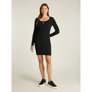 Tommy Jeans Jerseykleid "TJW BADGE RIB BODYCON DRESS EXT" mit gerippter Struktur, Logo-Badge, schwarz