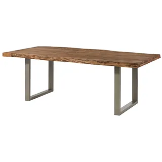 MASSIVMOEBEL24.DE Baumtisch Sheesham 220x100x77 natur gebeizt / U-Beine silber matt FREEFORM 5 - Silber