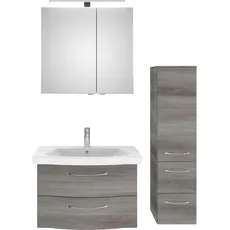 Bild von Badmöbel-Set »6005 Sprint 3-teilig, Keramik-Waschtisch mit LED-Spiegelschrank«, (4 St.), Midischrank, inkl. Türdämpfer, 3 Türen, 4 Schubladen, Bad-Set, grau