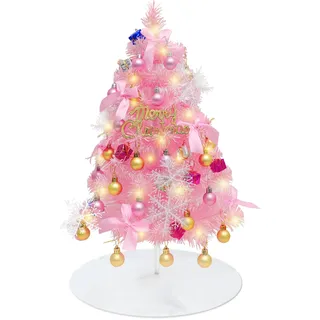 Mini Weihnachtsbaum Rosa 50cm, Mini Weihnachtsbaum Klein, Künstlicher Weihnachtsbaum Klein mit LED Beleuchtung, DIY Tannenbaum Tisch Weihnachtsbaum, Tisch Weihnachtsbaum für Weihnachten Deko