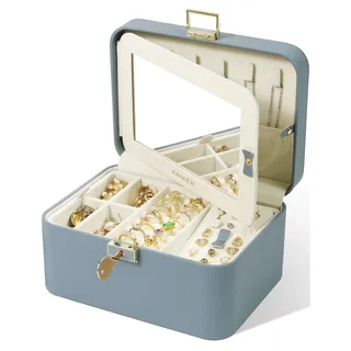 schmuckkästchen mit Spiegel und Schloss, 2 Ebenen Schmuckaufbewahrung | Schmuckschatulle für Damen,PU Leder Schmuck Organizer,Jewellery Box für Uhren, Ringe Ohrringe Halsketten