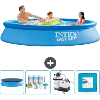 Intex runder aufblasbarer Easy Set-Pool – 305 x 61 cm – Blau – im Lieferumfang enthalten Abdeckung - Wartungspaket - Filterpumpe für Schwimmbad - Bodenfliesen