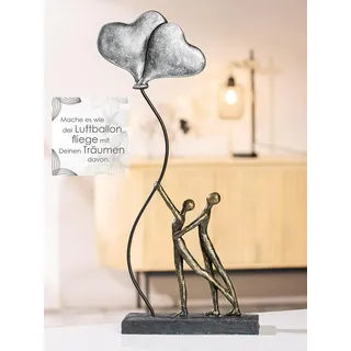 Casablanca Herz Deko Figur Skulptur XL - Herzballon Paarfigur Love Dekofigur aus Kunstharz Farbe: Bronze - Geschenk Hochzeit Höhe 48 cm