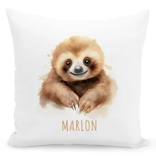 DEL MÀ Unique & Personal Faultier Kissen personalisiert mit Namen Kinderkissen Kuschelkissen Kinder Geschenk Kinderzimmer Deko Junge Mädchen Zierkissen Dekokissen 40x40 cm inkl. Füllung und Bezug