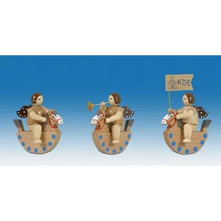 Holzengel engel auf Schaukelpferd 3-teilig Ohne Krone /Natur Höhe ca 6,5 cm NEU