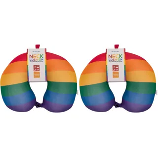 Out of the blue Nackenkissen mit Micropellet-Füllung - kompaktes Nackenhörnchen mit Banderole zum Aufhängen - praktische Maße 30x30 cm - ergonomisches Reisekissen für Flugzeug & Bahn - Regenbogen