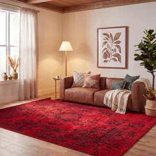 SAFAVIEH Distressed Teppich für Wohnzimmer, Esszimmer, Schlafzimmer - Adirondack Collection, Kurzer Flor, Rot und Schwarz, 183 X 274 cm