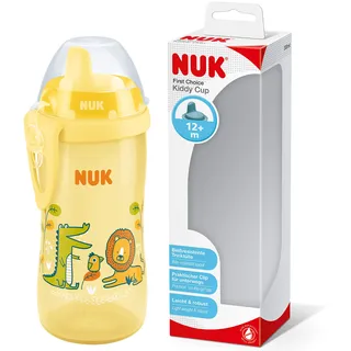 NUK Kiddy Cup Kleinkindbecher | 12+ Monate | 300 ml | Auslaufsicheres, verstärktes Trinkventil | Clip & Schutzkappe | BPA-frei | Gelb