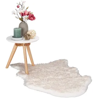 Relaxdays Kunstfell Teppich, Eleganter Vorleger in Lammfell Optik, 60x90 cm, Fellimitat Teppich für zuhause, Weiß/Rosè
