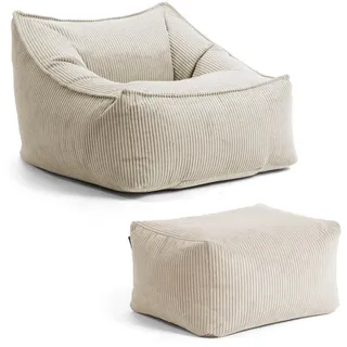 mokebo Sitzsack Sessel mit Hocker aus Cord Der Lümmel XXL Sitzsack, Cord Sessel oder Sitz Sessel in Grau