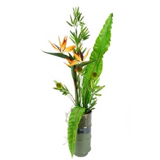 Bild Kunstblume »Strelitzie«, In Vase aus Keramik mit Bambus Dekoblätter und Gras, orange