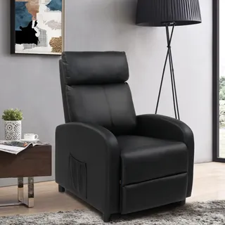 FCH Massagesessel,Fernsehsessel Ruhesessel mit Massagefunktion, Wärmefunktion, Kunstleder, Schwarz - Schwarz