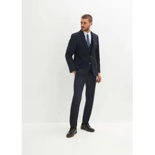 Anzug 4-teilig BONPRIX, Herren, Gr. 62, N-Gr, blau (dunkelblau), Web, Accessoire: 100% Polyester. Obermaterial: 88% Polyester, 12% Viskose. Futter: 100% Polyester, unifarben, unifarben mit Farbeinsatz, festlich, slim fit, Anzüge Anzug 4-teilig, mit Sakko, Hose, Weste, Krawatte und Einstecktuch, Slim Fit Passform, Topseller