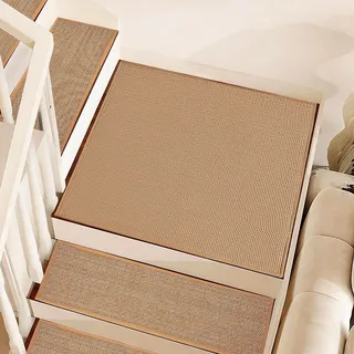 AKOZLIN Leinen Stufenmatten rutschfest 79×79cm,Maschinenwaschbar,1 Stück | Für Holzstufen, Für Kinder und Haustiere, Innenbereich,Beige