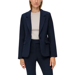 Kurzblazer S.OLIVER BLACK LABEL, Damen, Gr. 42, blau, Web, Obermaterial: 47% Polyester, 47% Viskose, 6% Elasthan, unifarben, regular fit hüftlang, V-Ausschnitt, Blazer Kurzblazer, mit Stretch und 1-Knopf-Verschluss