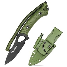 TONIFE Explorer Feststehendes Messer mit Scheide 8Cr14MoV Klinge Multifunktionales Überlebensmesser, Glasfaserverstärkter Nylongriff für Outdoor EDC Messer (Grün+Schwarz Titan)