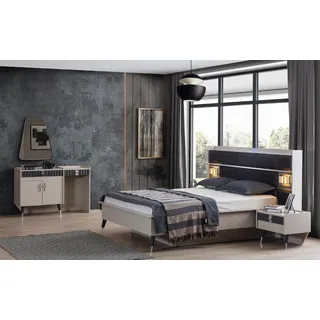 Schlafzimmer Garnitur Luxus Bett Designer Schminktisch Konsole 5tlg Set - Beige