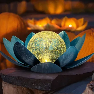 Kyduu Solarlampen für Außen Garten, Solar Bodenleuchte Lotus Garten Deko, Warmes Licht Solar Gartenleuchten, LED Solarleuchten Wasserdicht Metall Solarlaterne für Außen