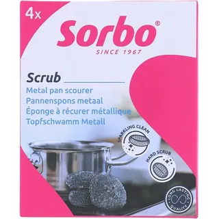 Sorbo Metall-Scheuerschwämme - 4er-Set - Ultrastarker Edelstahl - Für Grill, Backofen, Griddle, Pfannen & eingebranntes Fett - Langlebig - Nicht für empfindliche Oberflächen geeignet