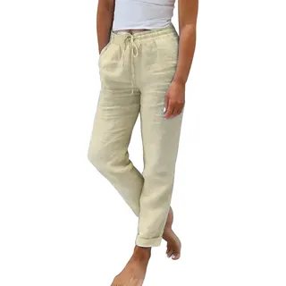 Leinenhose Damen Leichte Sommerhose Baumwolle Leinen Hose Haremshose Leicht Jogginghose Einfarbig Elegante Wanderhose Musselin Hosen Stoffhose Freizeithose mit Taschen strandhose mit Gummizug